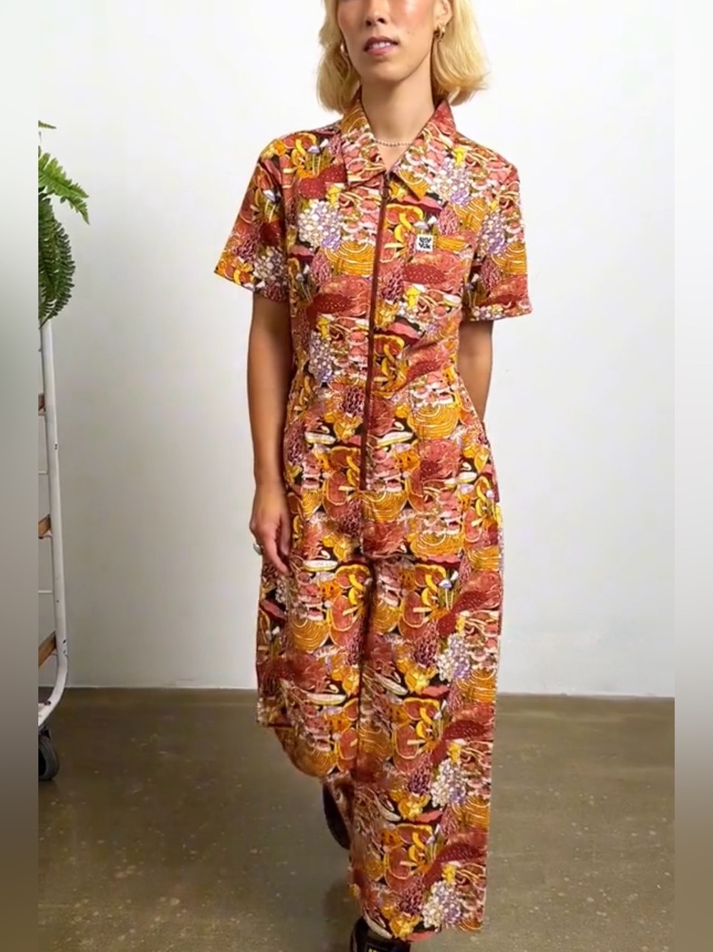 Lucy and Yak Caroline Clark Mushroom Print Ragan Cotton Jumpsuit